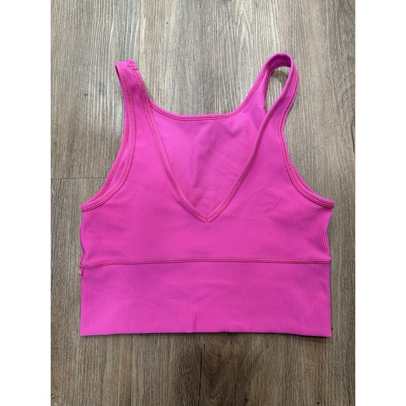 Lululemon Power Pivot Cropped Tank Top *Rib Sonic Pink Tight Fit High Neck 10 - Picture 1 of 7